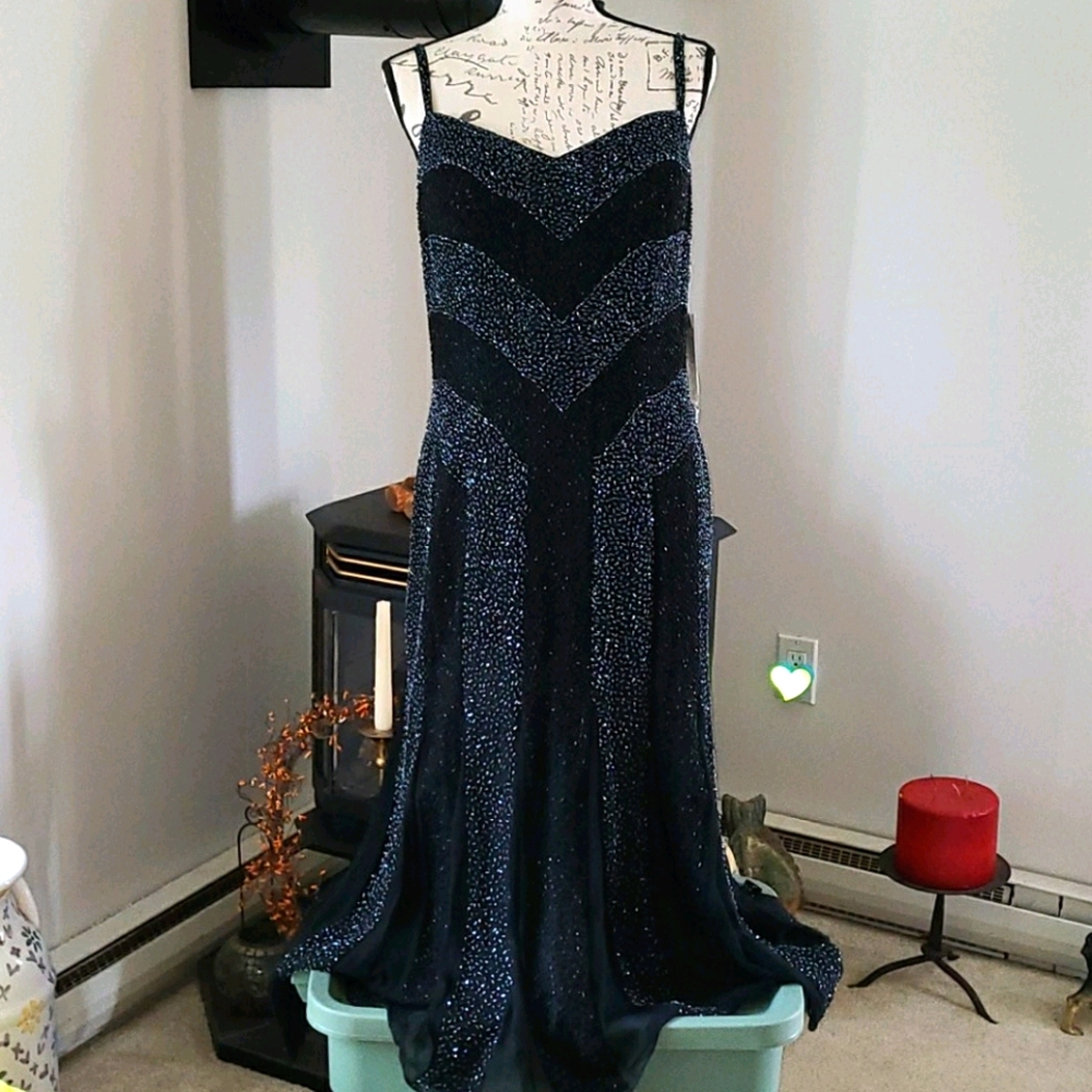 La Femme Paris All Over Beaded Gown ""ART DECO STYLE"" Vintage 90's